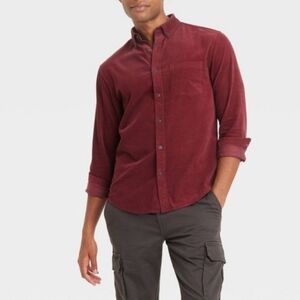 14th & Union Men's XXL Maroon Corduroy Shirt Button Long Sleeve Preppy
